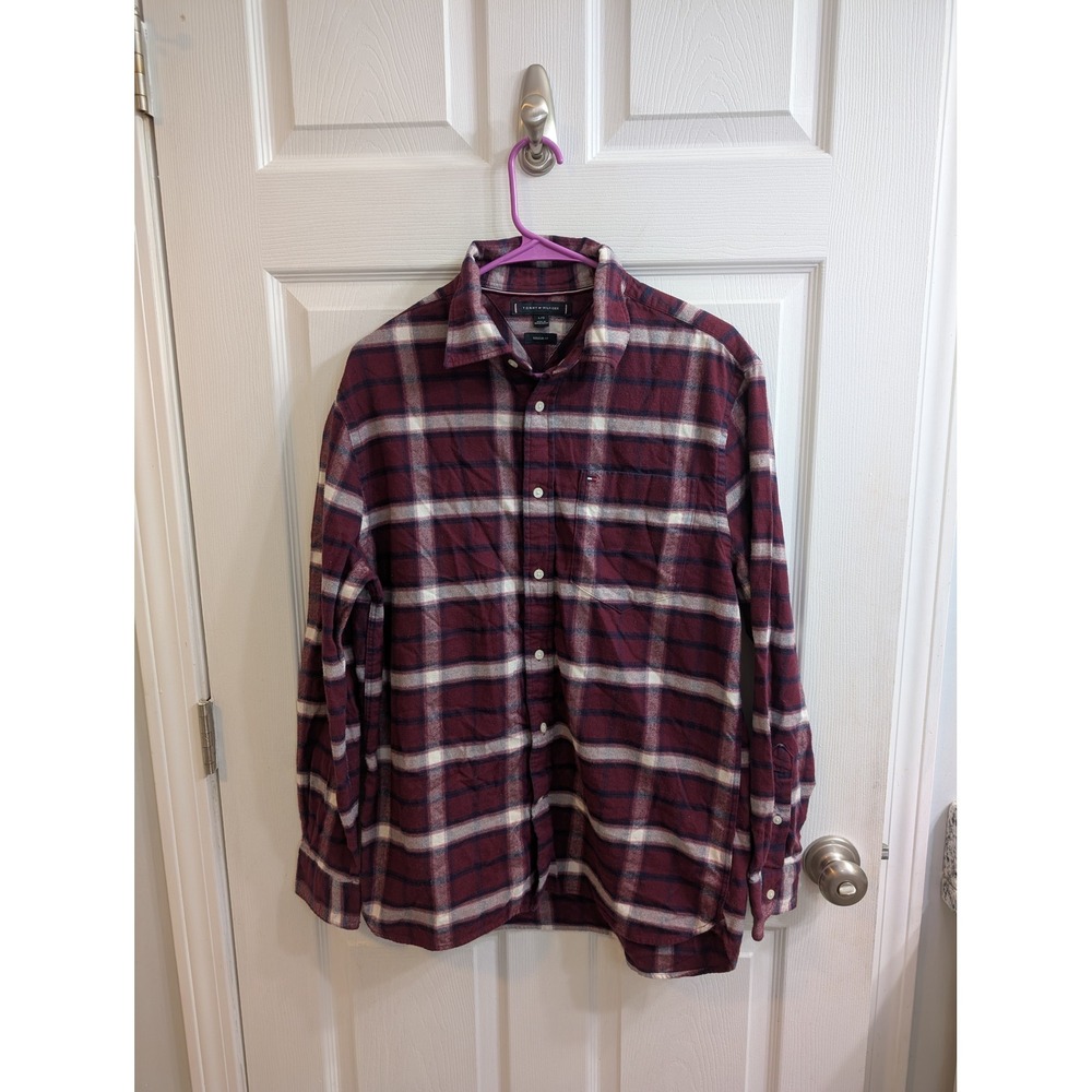 Tommy Hilfiger Mens Regular Fit Flannel Shirt Plaid Button Down - Size L